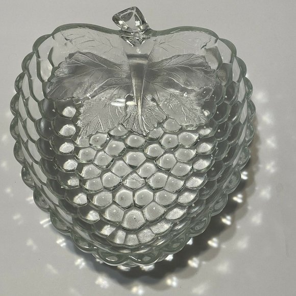 10”  raspberry blackberry Berry shaped bowl candy salad dish clear Textured Leaf - Picture 2 of 8